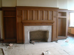fireplace in the library